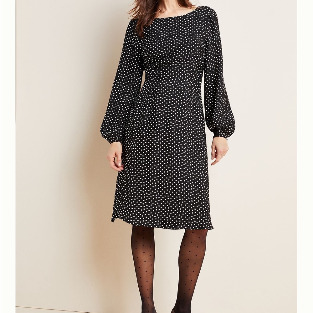NWT Anthropologie Agatha Polka Dot Midi Dress Size 10 Puff Sleeve Cutout Black - Picture 7 of 11